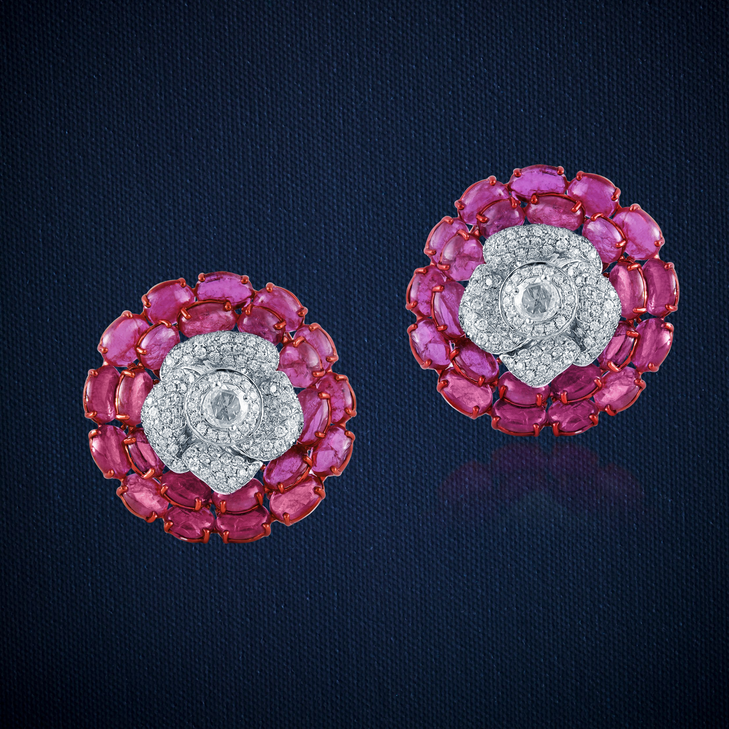 Ruby and Diamond Rossette Studs